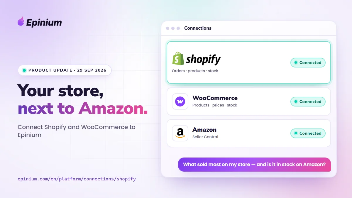 Epinium-Produktupdate vom 29. September 2026: ein verbundener Shopify-Shop neben Amazon