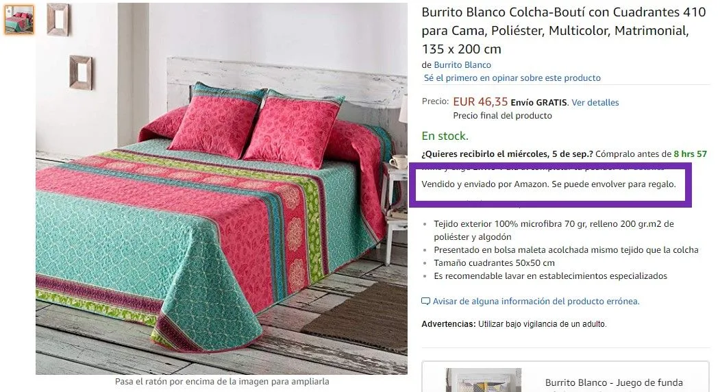 Producto vendido por Amazon