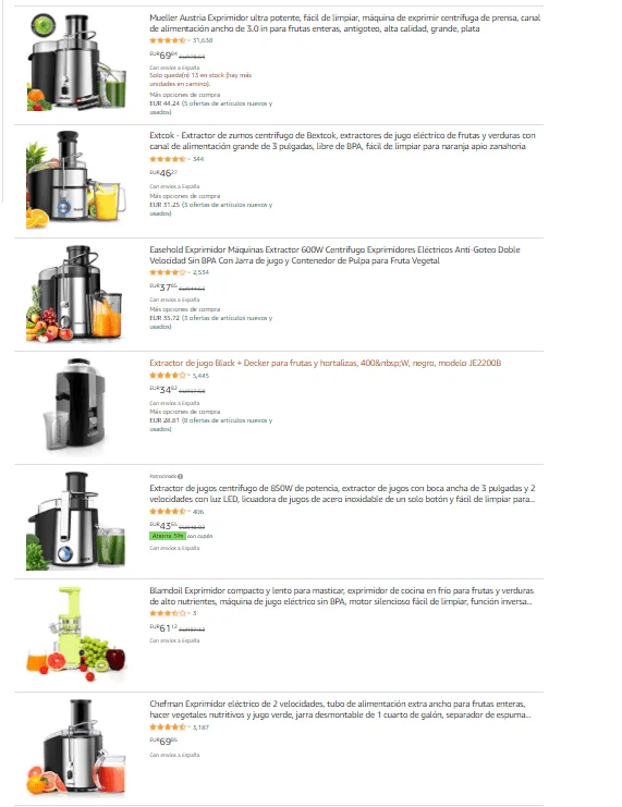 Ces résultats de recherche montrent des extracteurs électriques pour fruits et légumes uniquement, plutôt que de nombreux types d'extracteurs différents. Les produits qui apparaissent dans les résultats de recherche pour ce terme spécifique constituent la principale concurrence sur laquelle vous devez vous concentrer.N'oubliez pas que les 10 à 20 premiers produits de la première page représentent les concurrents les plus performants que vous devez surveiller.
