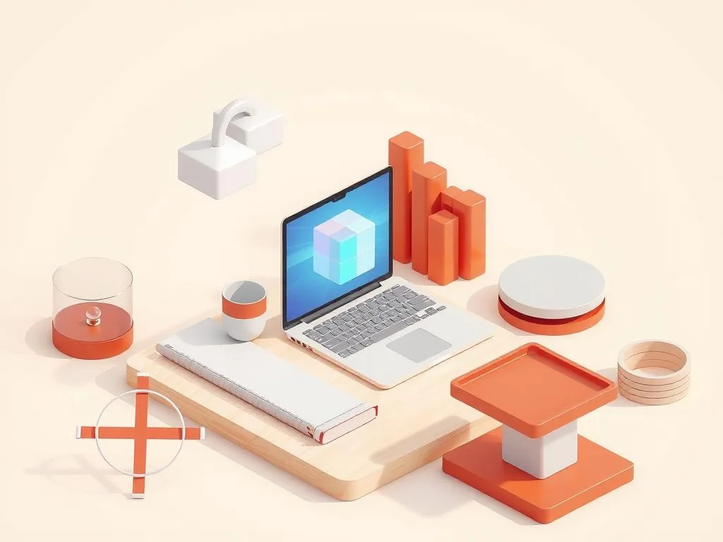Illustration isométrique abstraite : des éléments géométriques connectés par la lumière pour l'Optimisation recherche Amazon.