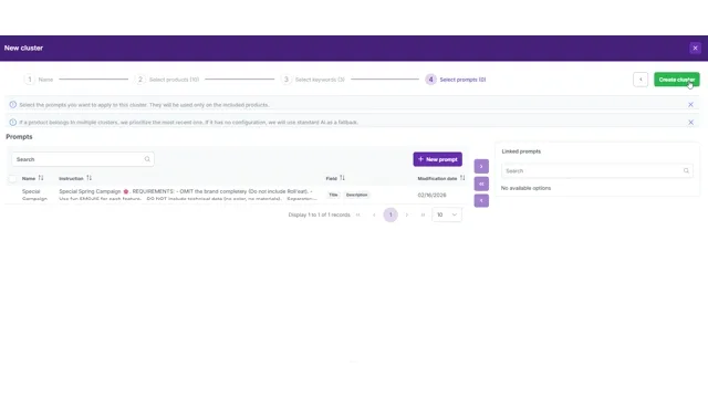 Liaison de prompts avec des clusters multi-canaux