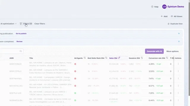 Nouveau filtre avancé par Cluster dans le catalogue Epinium
