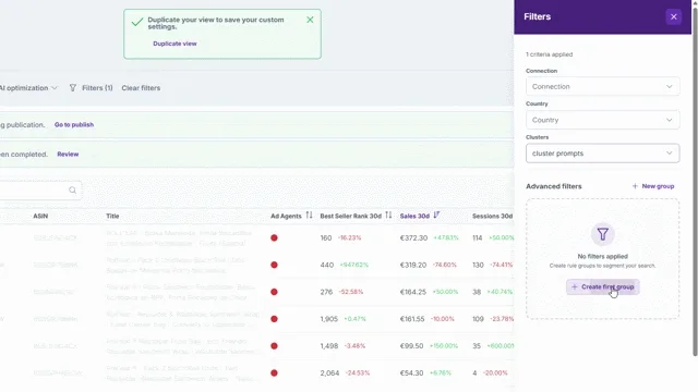 Filtre de liste massive pour la gestion du Retail Media